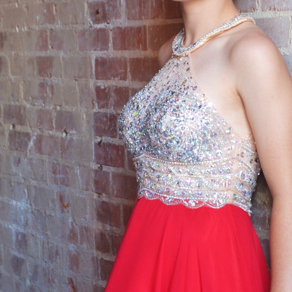 Red beaded prom dress 💃 - Picture 3 of 7